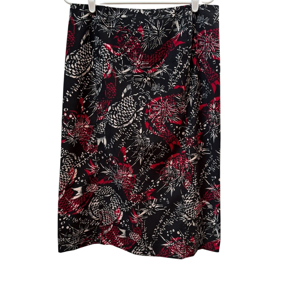 Harve Benard Pencil Skirt Women 12 Black Red Koi Fish Print Midi Career Artistic